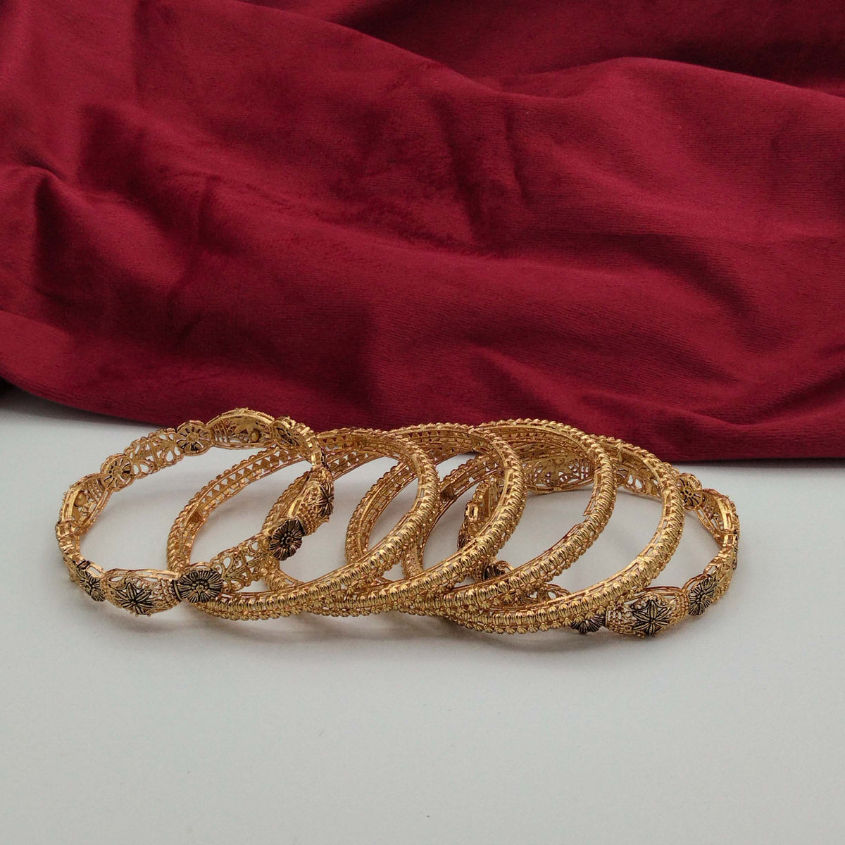 Rajasthani Lightweight Antique Gold Floral Embossed Bangle Set GD_ BGL 016