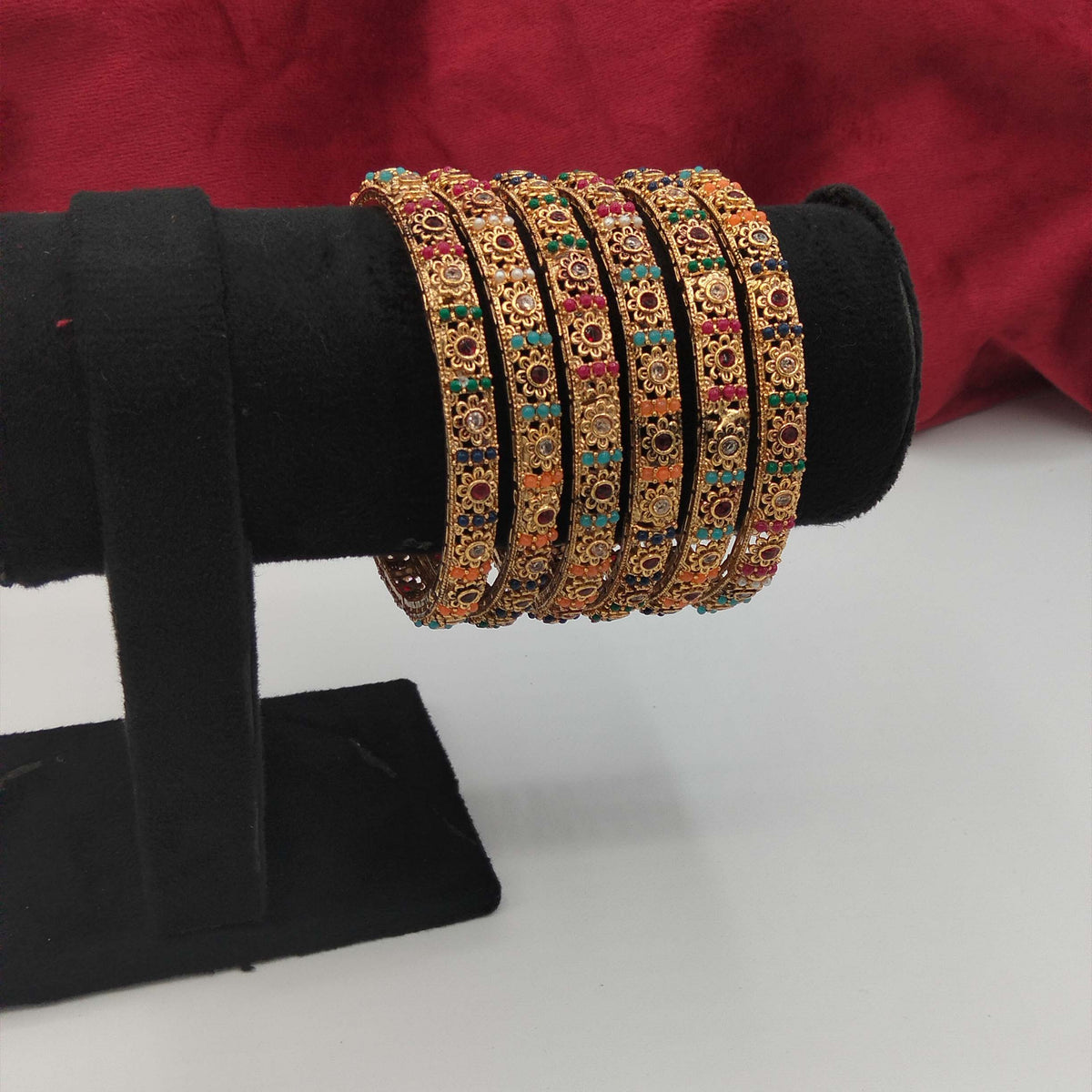 Navratan Floral Gold Lightweight Bangle Set GD_ BGL 018