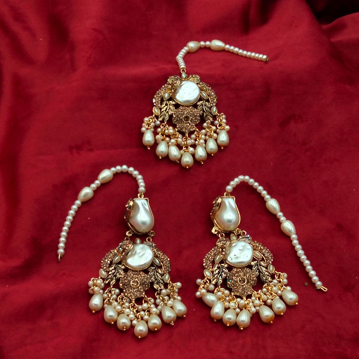 Turkish Statement Earrings with Matching Tikka Set GD _ ER 042