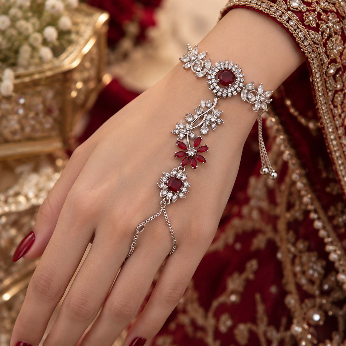 Regal Ruby Floral Cubic Zircon Angla SL_ AN 001