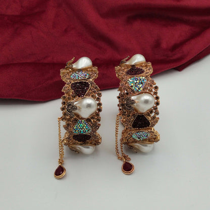 Turkish Antique Gold Multi-Color Gemstone Kangans GD_ BGL 011