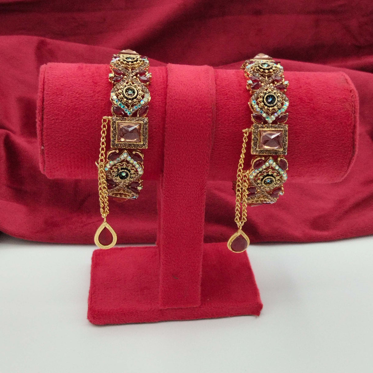 Turkish Antique Gold Geometric Gemstone Openable Kangans GD_ BGL 012