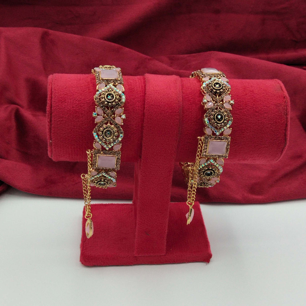 Turkish Antique Gold Geometric Gemstone Openable Kangans GD_ BGL 012