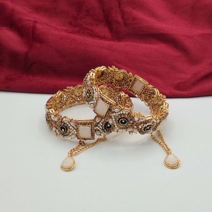 Turkish Antique Gold Geometric Gemstone Openable Kangans GD_ BGL 012