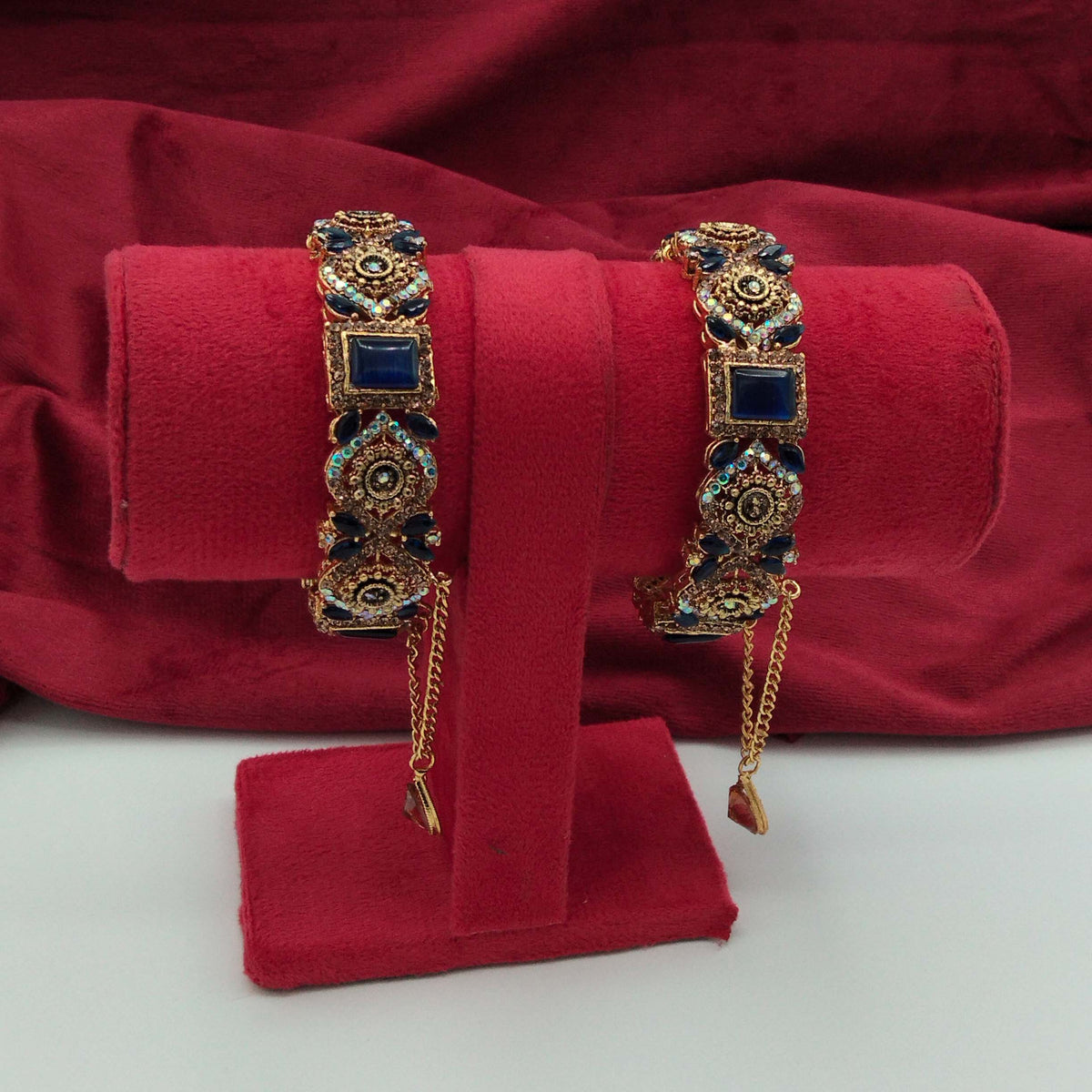 Turkish Antique Gold Geometric Gemstone Openable Kangans GD_ BGL 012