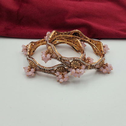 Victorian Soft Pink Gemstone Bead Cluster Bangles GD_ BGL 013