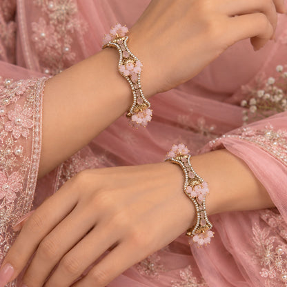 Victorian Soft Pink Gemstone Bead Cluster Bangles GD_ BGL 013