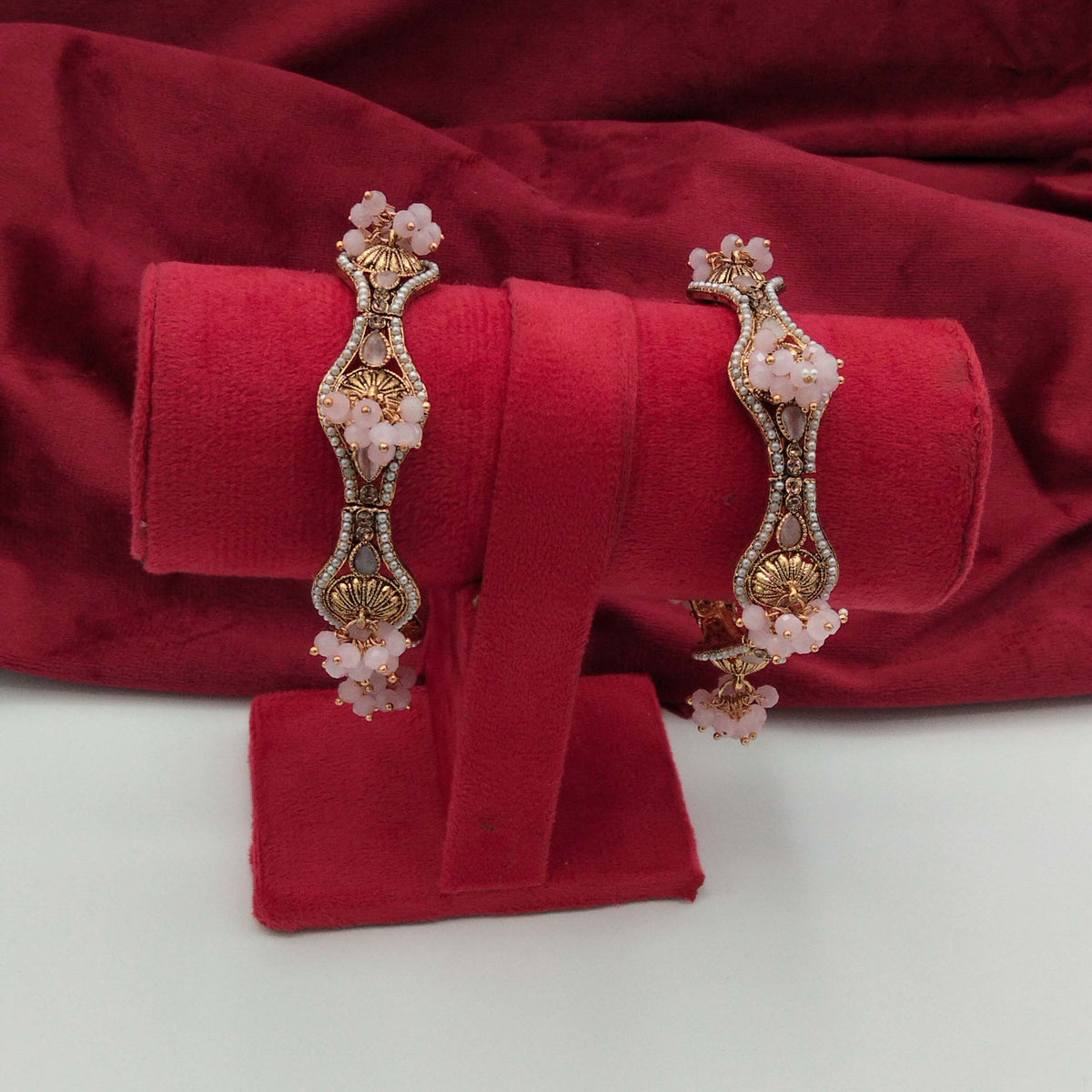 Victorian Soft Pink Gemstone Bead Cluster Bangles GD_ BGL 013