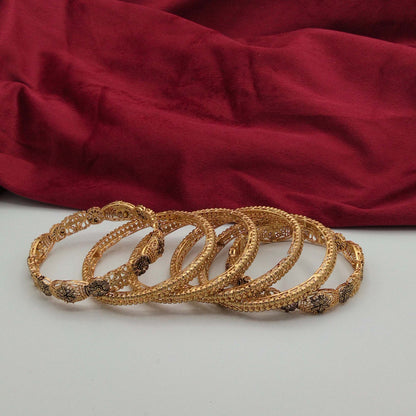 Rajasthani Lightweight Antique Gold Floral Embossed Bangle Set GD_ BGL 016