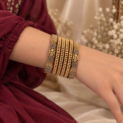 Rajasthani Lightweight Antique Gold Floral Embossed Bangle Set GD_ BGL 016