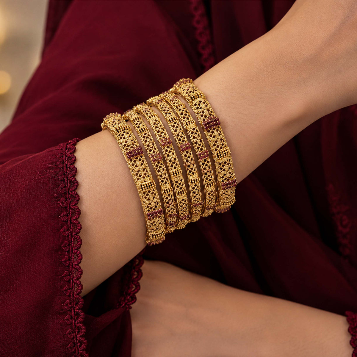 Rajasthani Lightweight Gold Finish Filigree Bangle Set GD_ BGL 017
