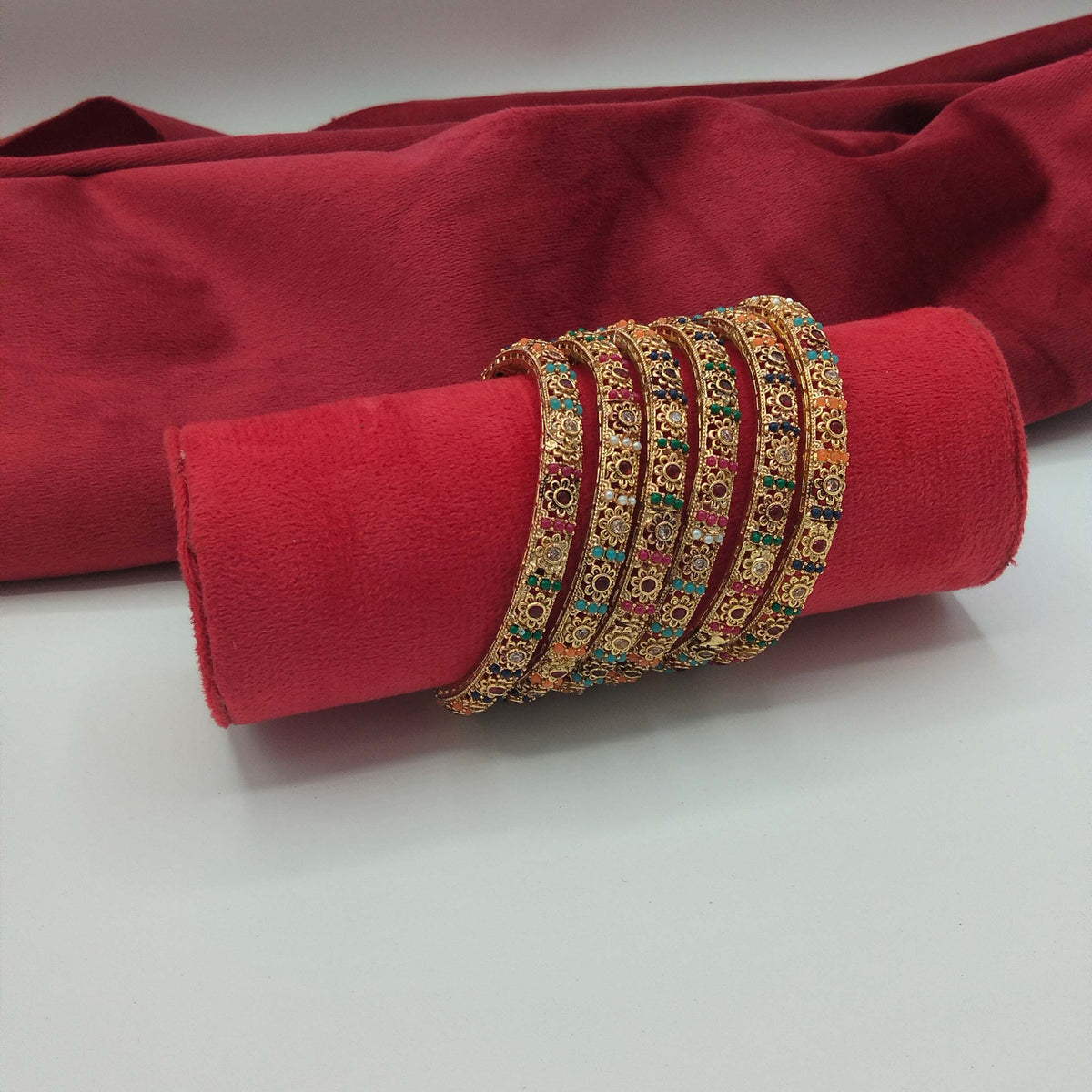  Navratan Floral Gold Lightweight Bangle Set GD_ BGL 018