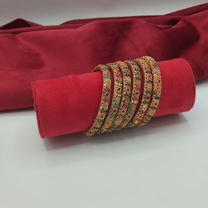  Navratan Floral Gold Lightweight Bangle Set GD_ BGL 018