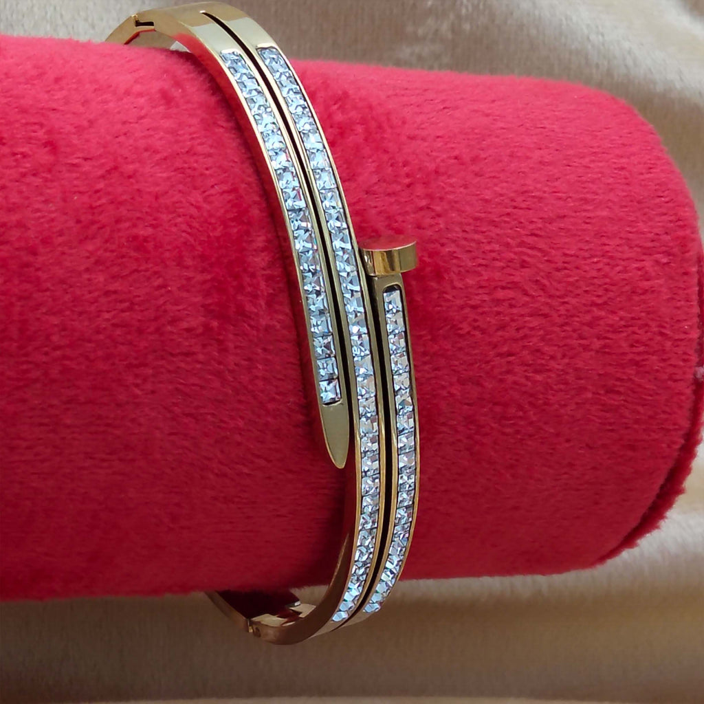  Regal Stainless Steel Pave Cuff Adjustable Bracelet GD_ BR 001