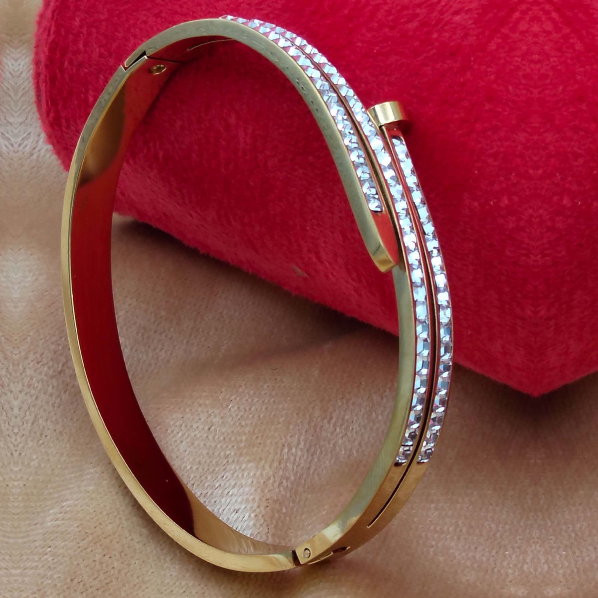  Regal Stainless Steel Pave Cuff Adjustable Bracelet GD_ BR 001
