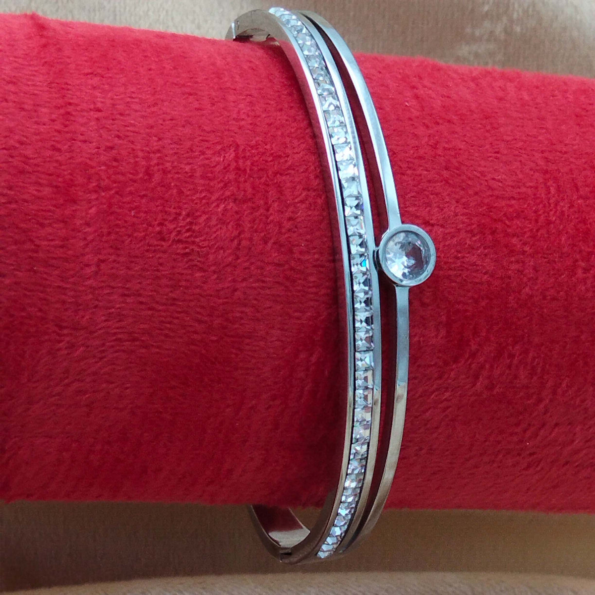 Stainless Steel Solitaire Dual Band Adjustable Bracelet SL_ BR 003