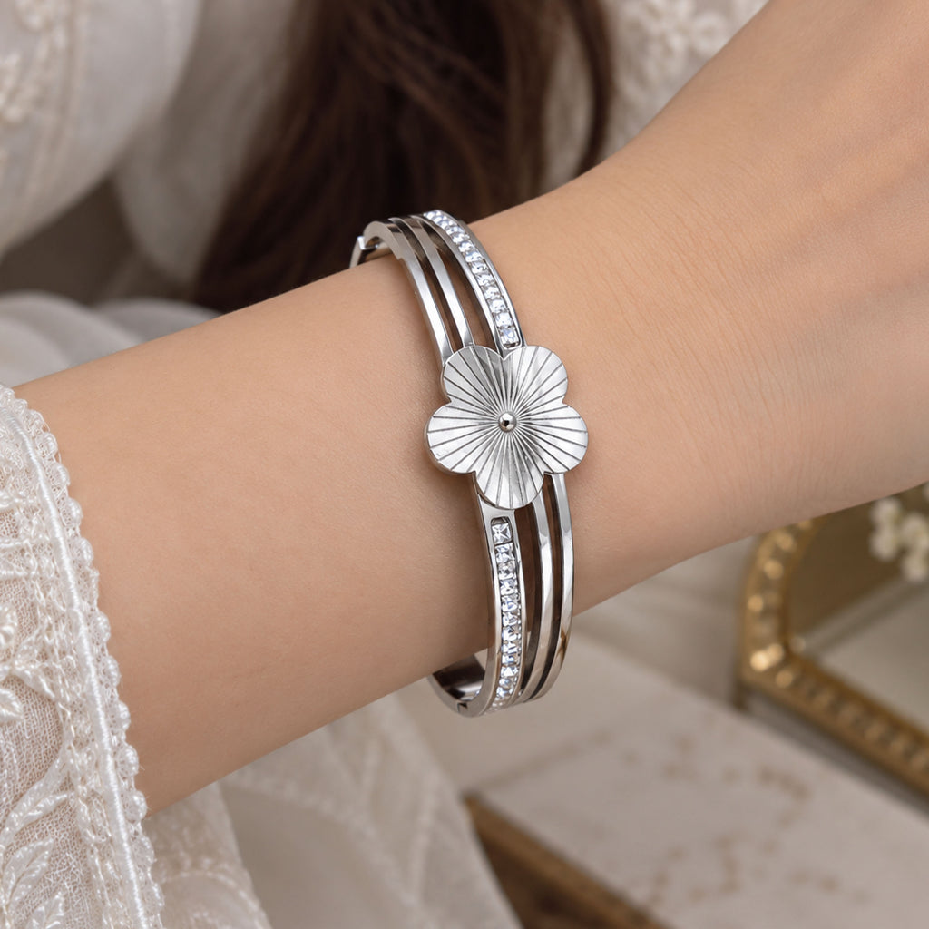  Regal Textured Floral Stainless Steel  Adjustable Bracelet GD_ BR 004