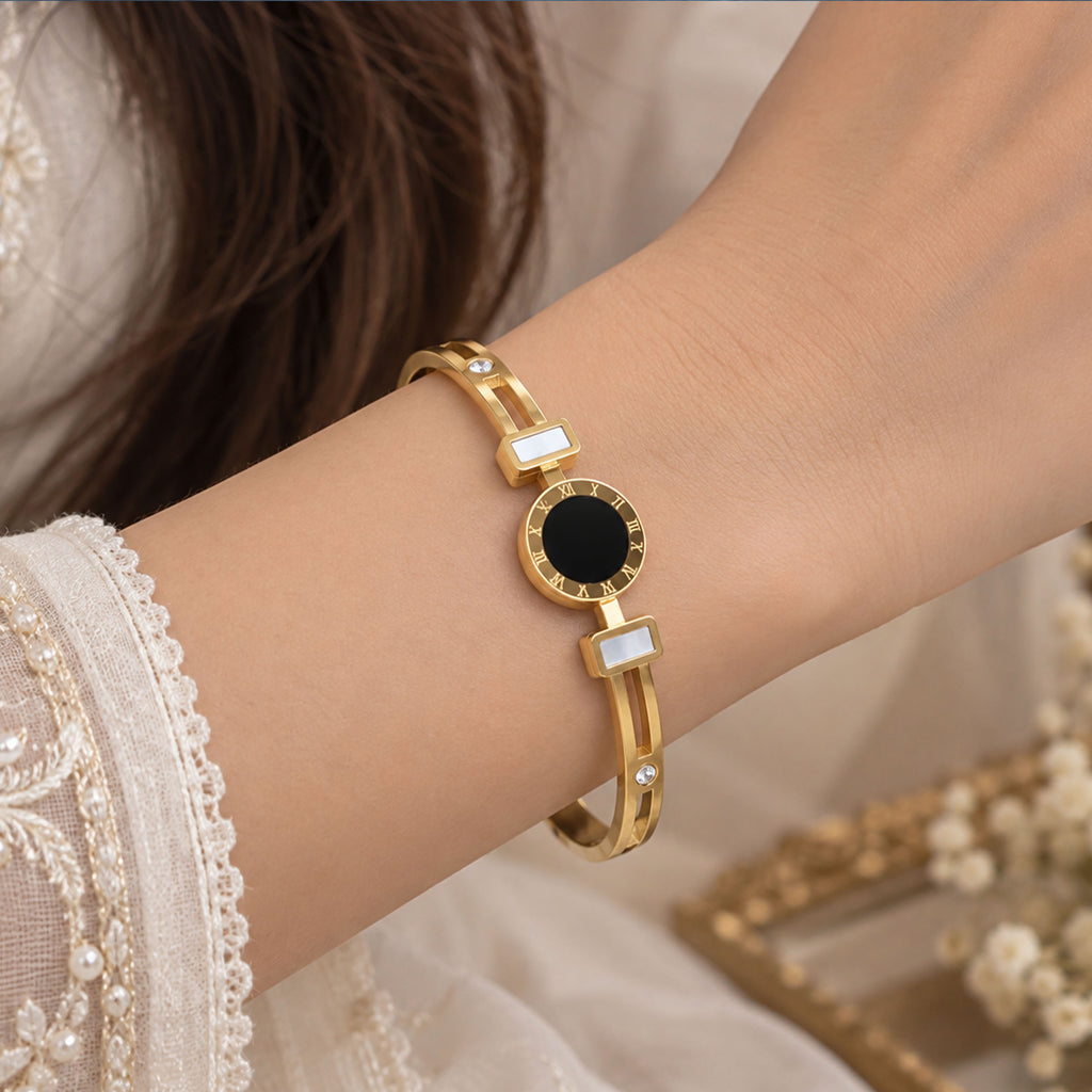  Roman Numeral Gold Stainless Steel Adjustable Bracelet GD_ BR 005