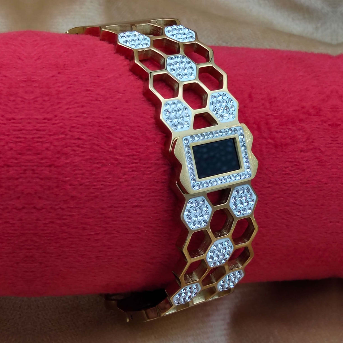 Honeycomb Stainless Steel Cuff Adjustable Bracelet GD_ BR 006