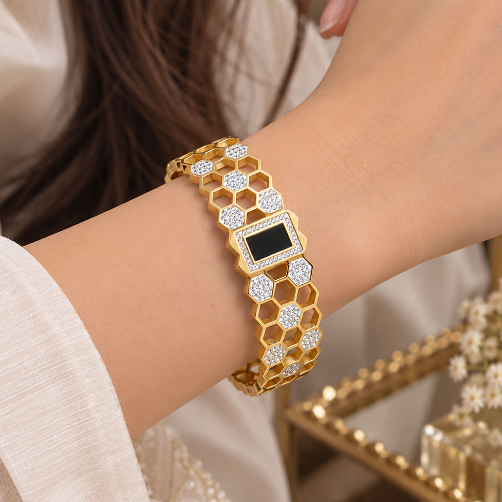 Honeycomb Stainless Steel Cuff Adjustable Bracelet GD_ BR 006