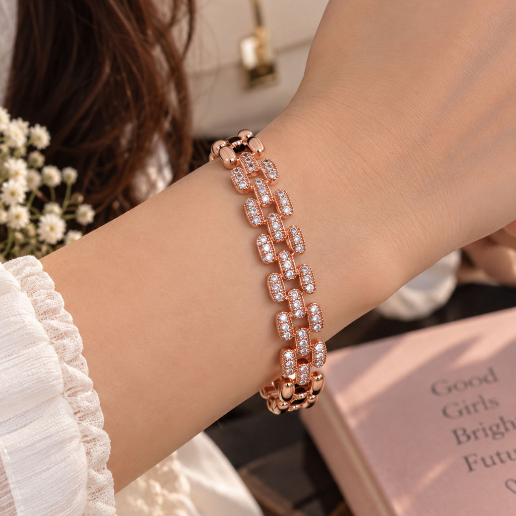 Regal Gold Multi-Row Pave Mesh Adjustable Bracelet GD_ BR 009