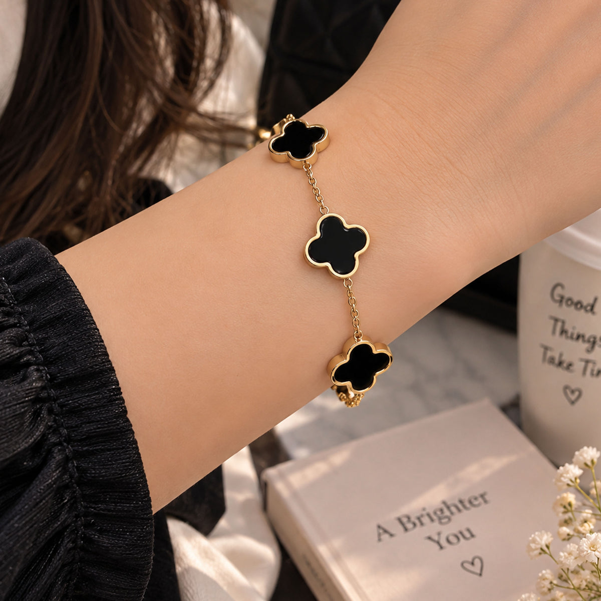  Black Clover Multi-Motif Stainless Steel  Adjustable Bracelet GD_ BR 012