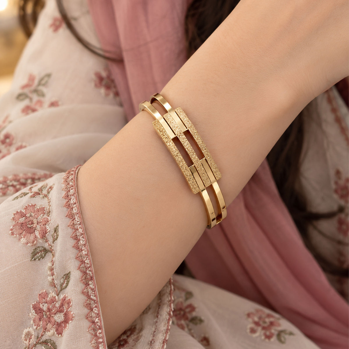   Frosted Gold Cuff Stainless Steel Bracelet GD_ BR 015