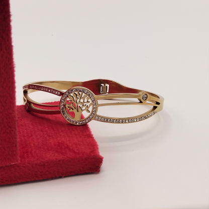 Stainless Steel Tree of Life Gold Cuff Openable Bracelet  GD_ BR 018