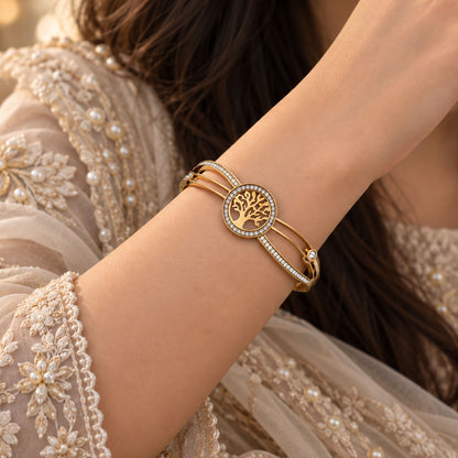 Stainless Steel Tree of Life Gold Cuff Openable Bracelet  GD_ BR 018