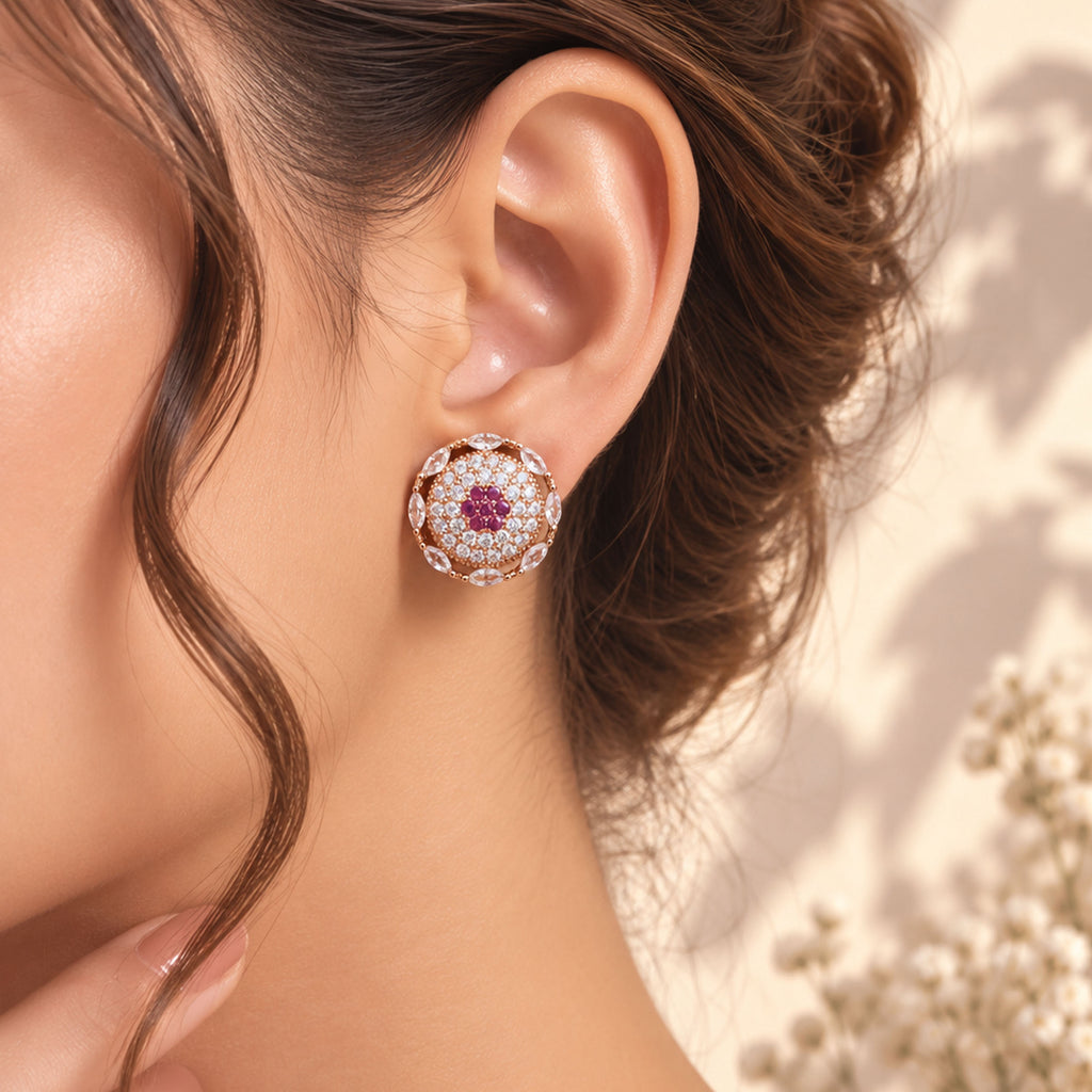 Royal Ottoman Ruby Halo Studs GD_ ER 005