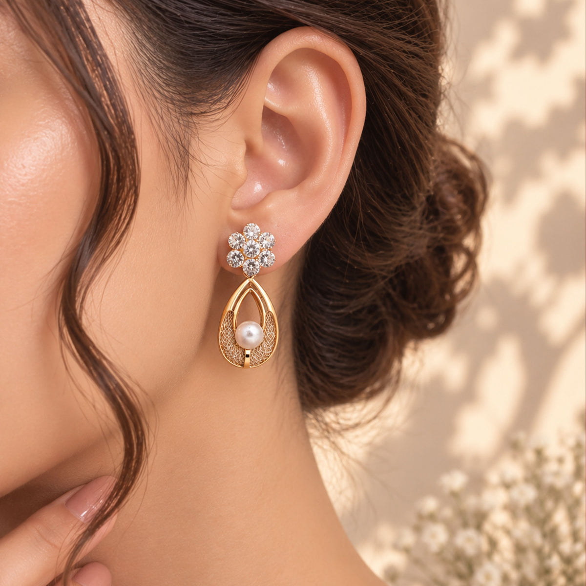 Royal Ottoman Teardrop Pearl Drop Earrings GD_ ER 007