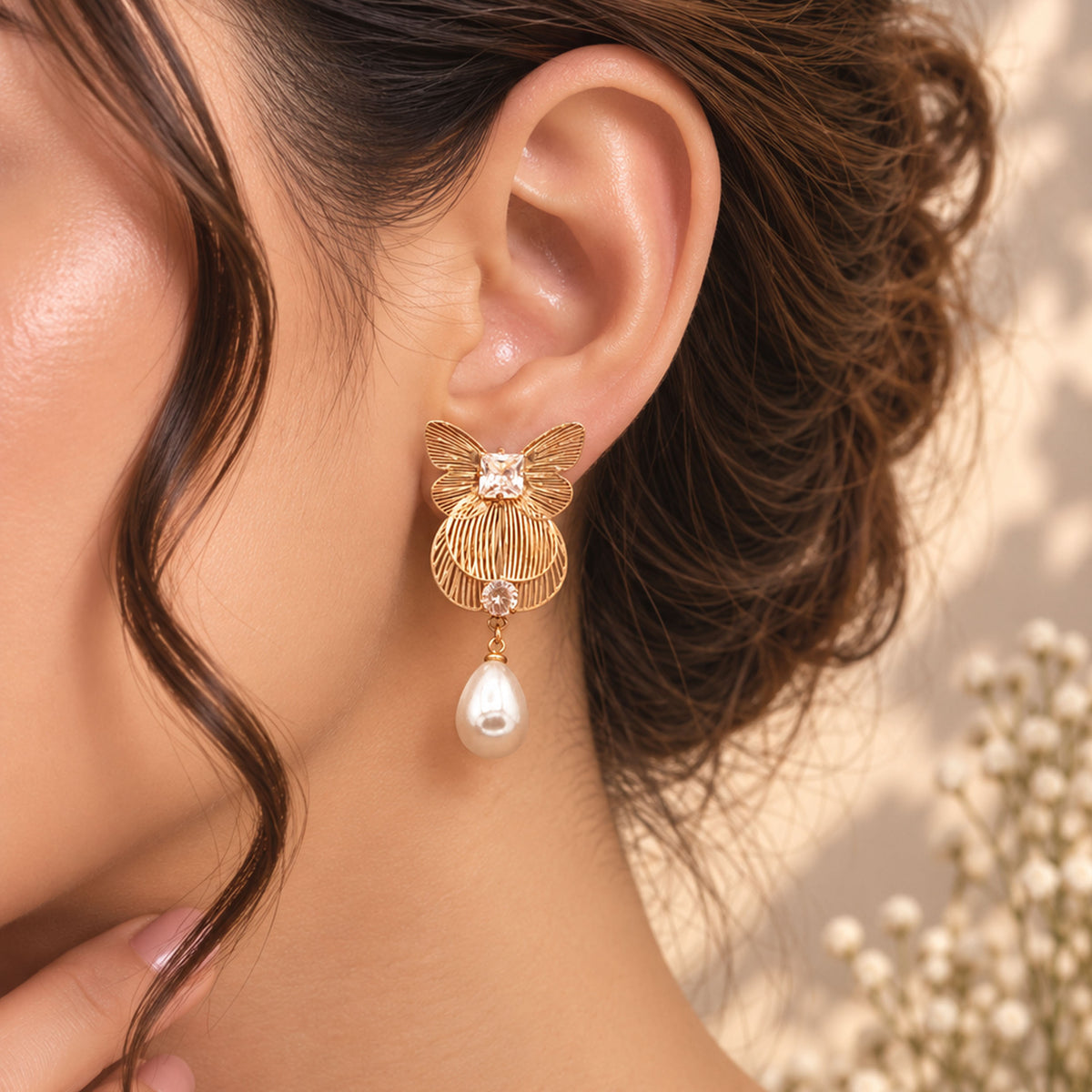 Ottoman Textured Butterfly Drop Earrings GD_ ER 010