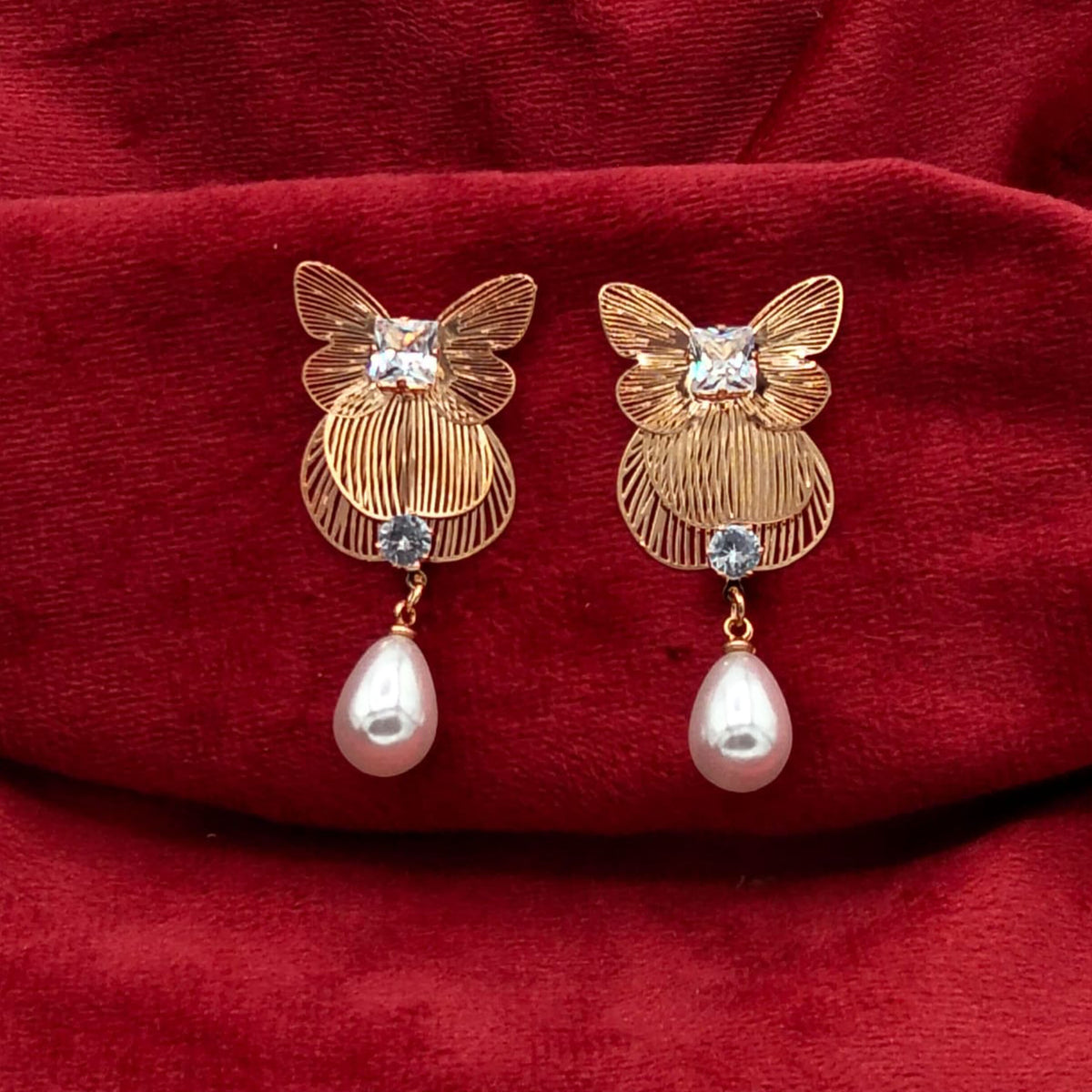 Ottoman Textured Butterfly Drop Earrings GD_ ER 010