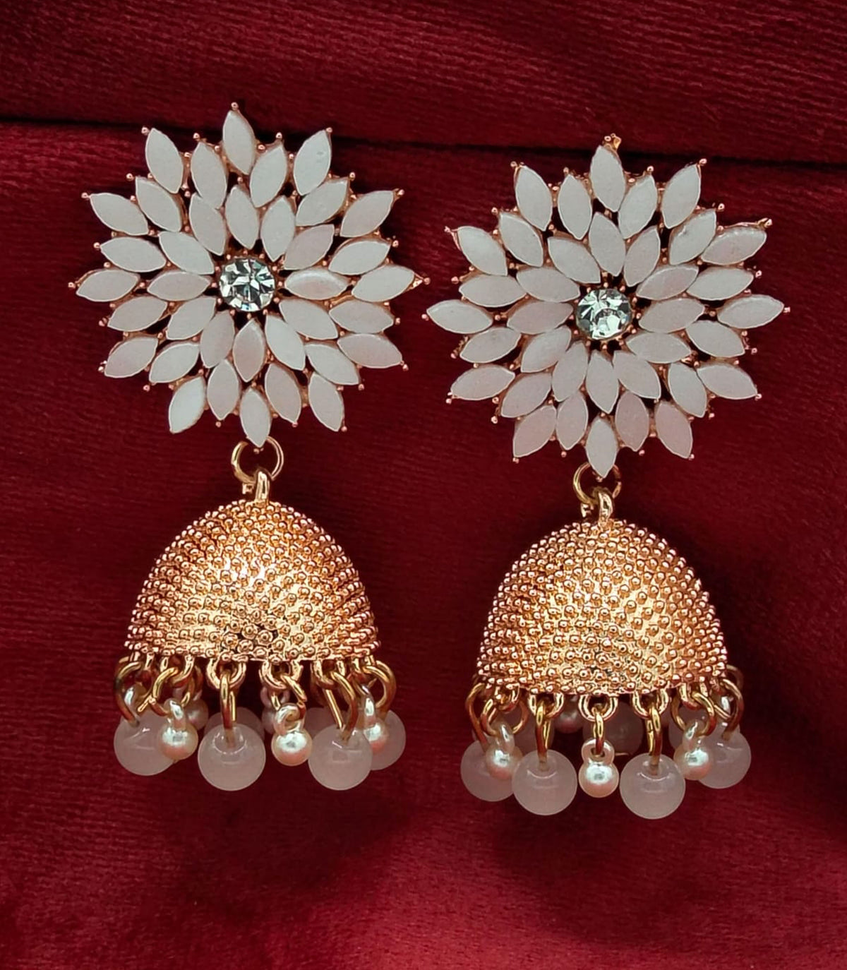 Sultanah White Blossom Textured Jhumka Earrings GD_ ER 011