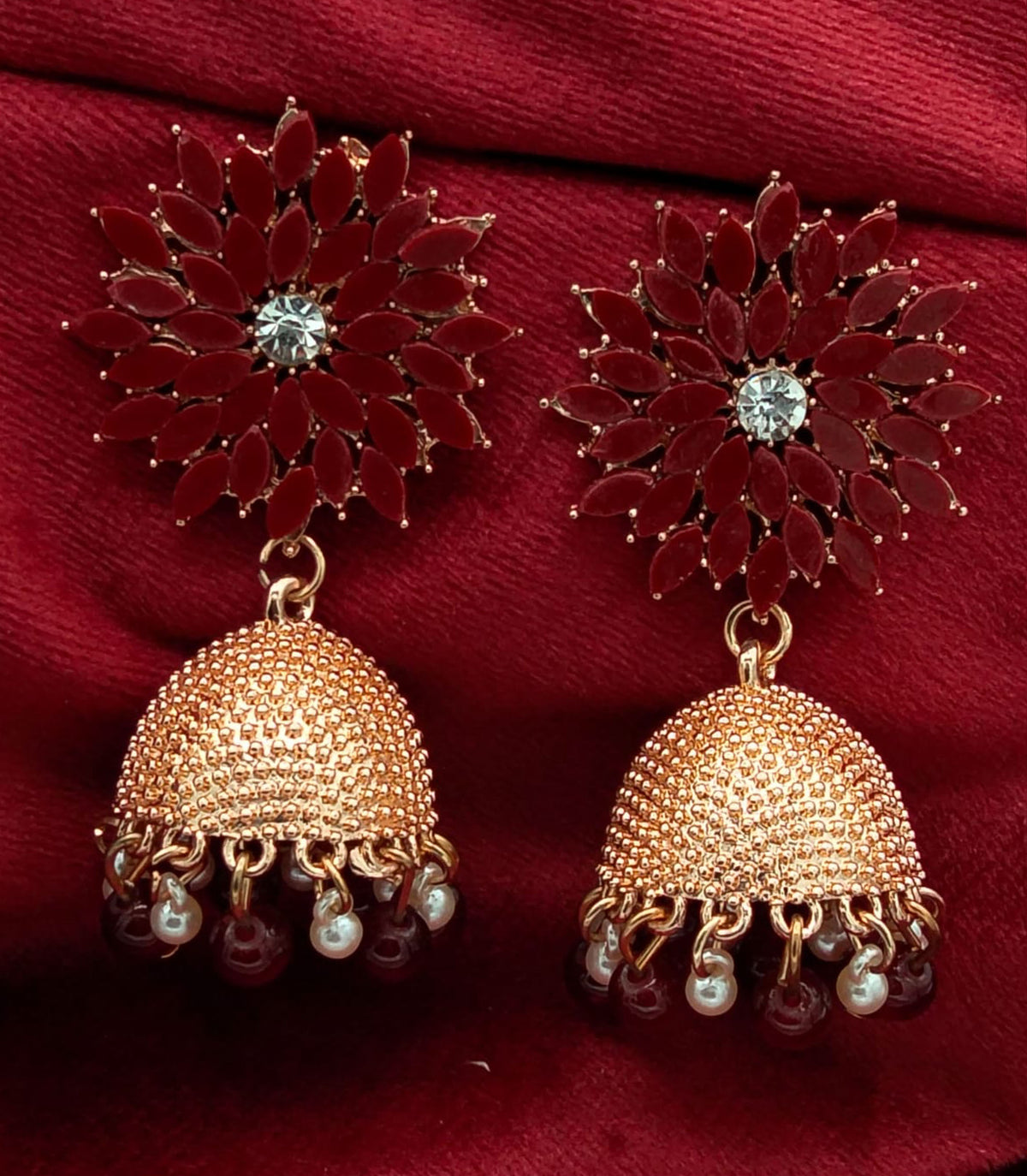 Sultanah White Blossom Textured Jhumka Earrings GD_ ER 011