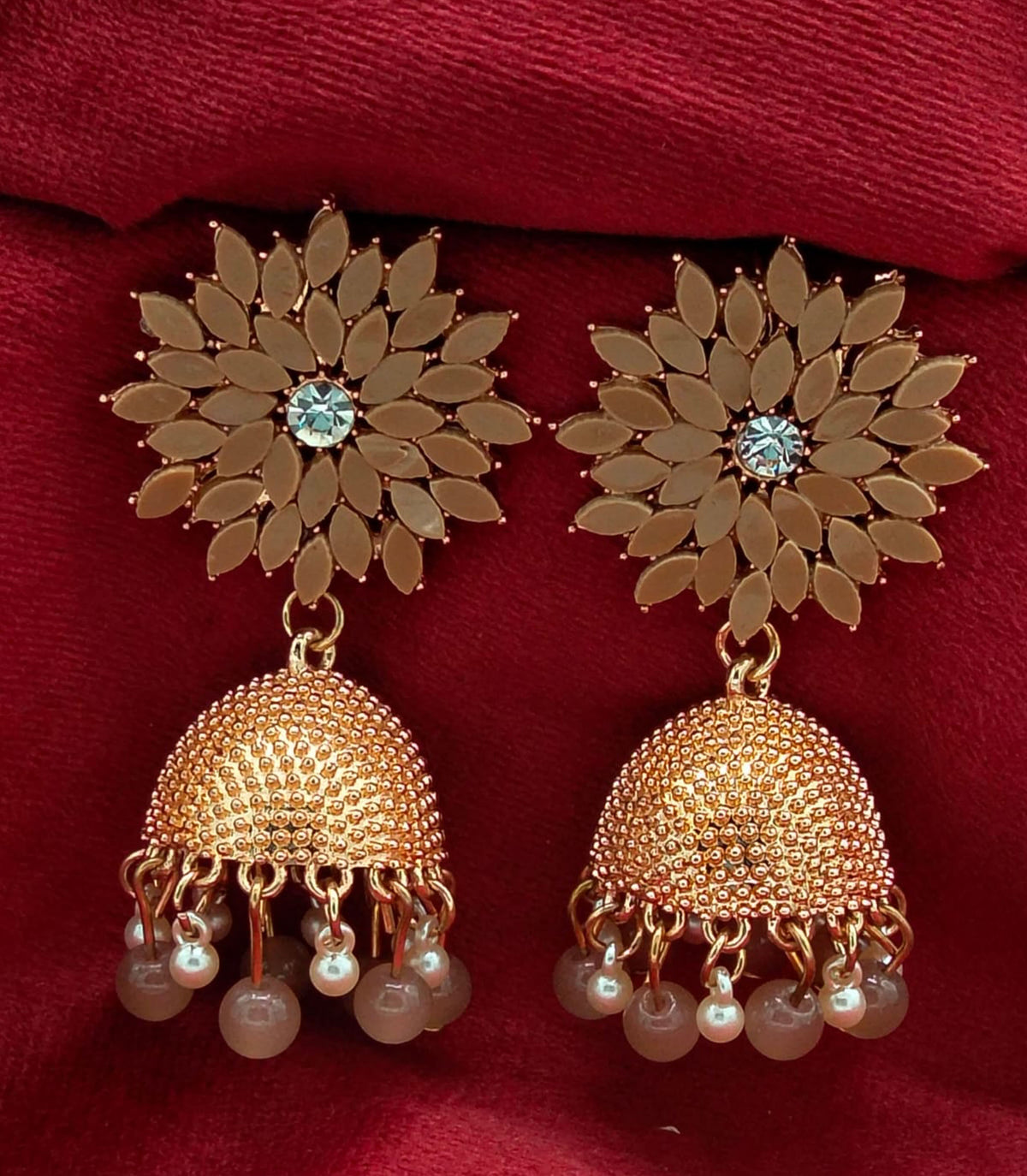 Sultanah White Blossom Textured Jhumka Earrings GD_ ER 011