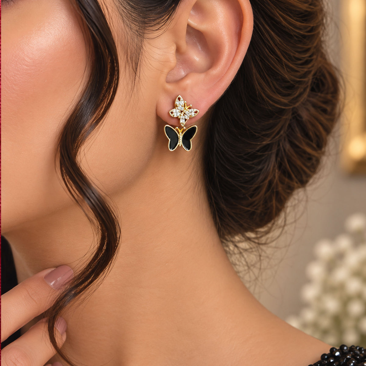 Obsidian Flutter Butterfly Stud Earrings GD_ ER 020