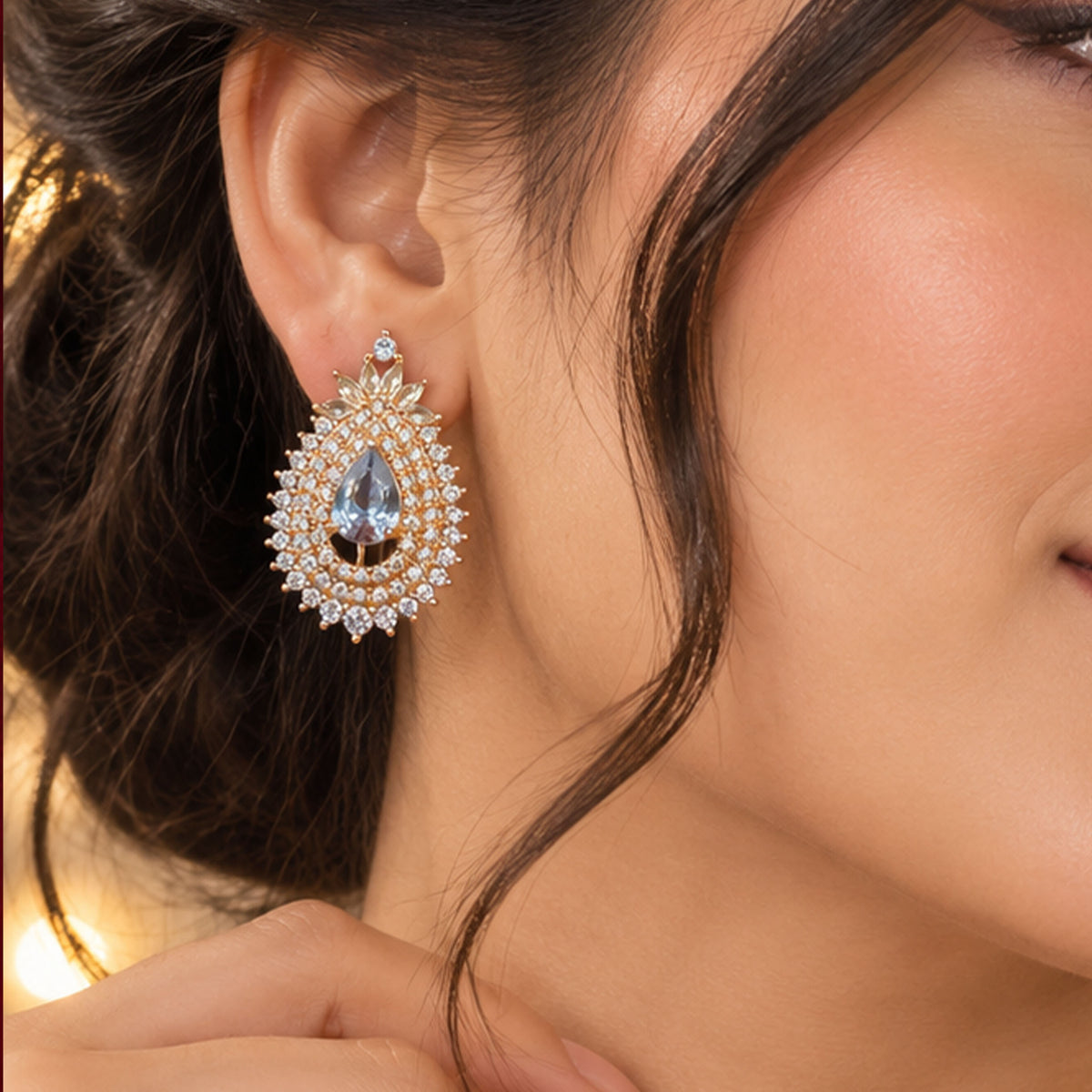 Regal Sapphire Teardrop Stud Earrings GD_ ER 021