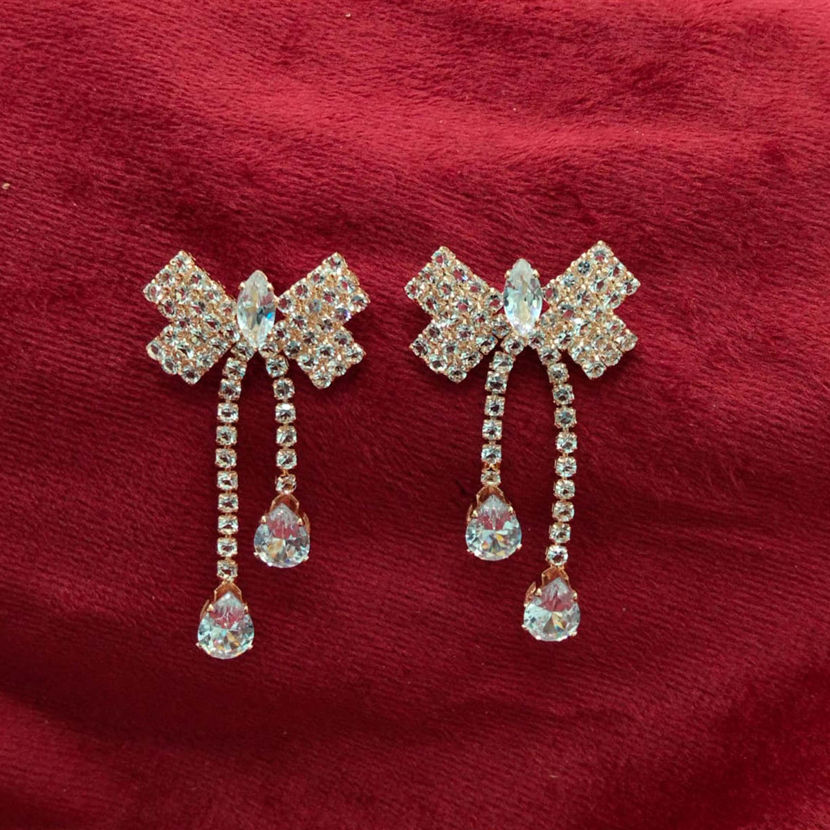 Victorian Crystal Bow Drop Earrings GD_ ER 024