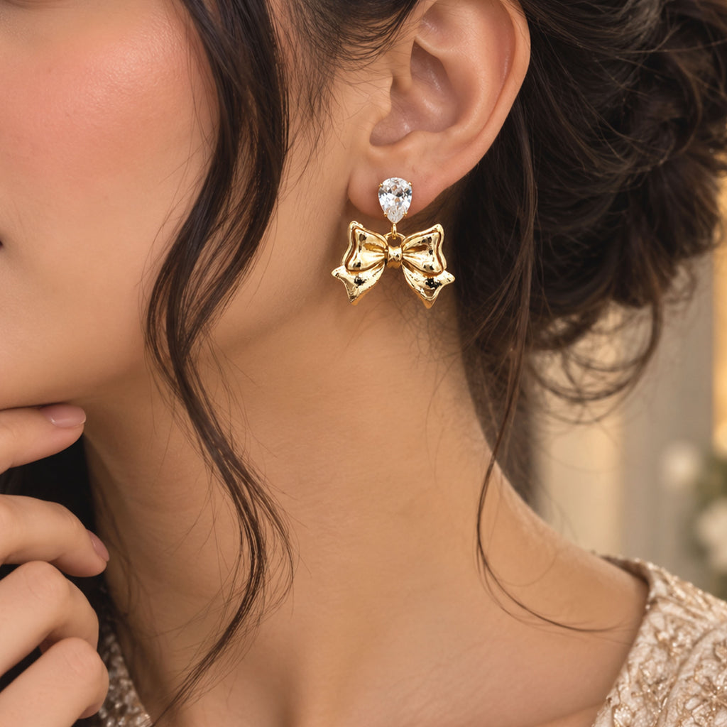Victorian Golden Ribbon Stud Earrings GD_ ER 026