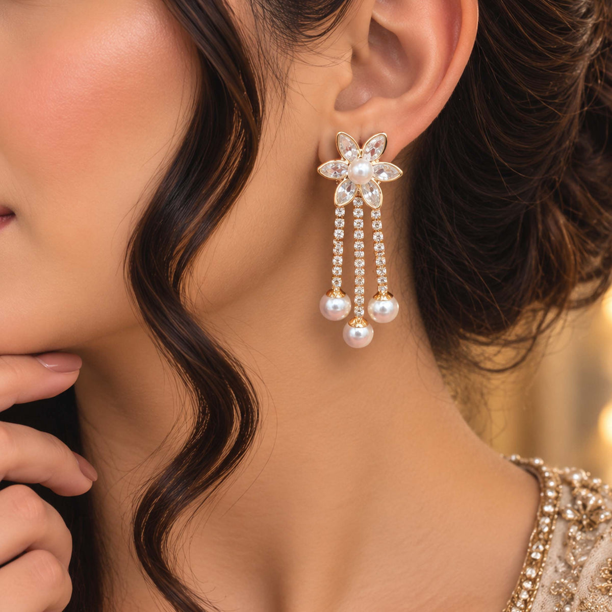 Victorian Pearl Blossom Cascades Earrings GD_ ER 033
