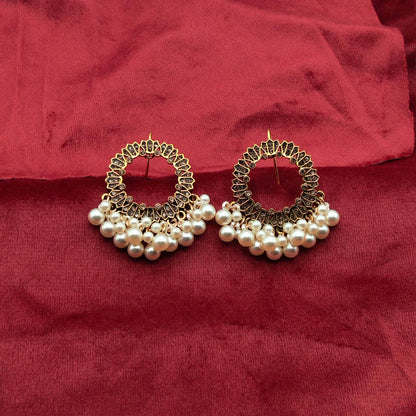 Turkish Vintage Filigree Pearl Drop Hoop Earrings GD_ ER 035