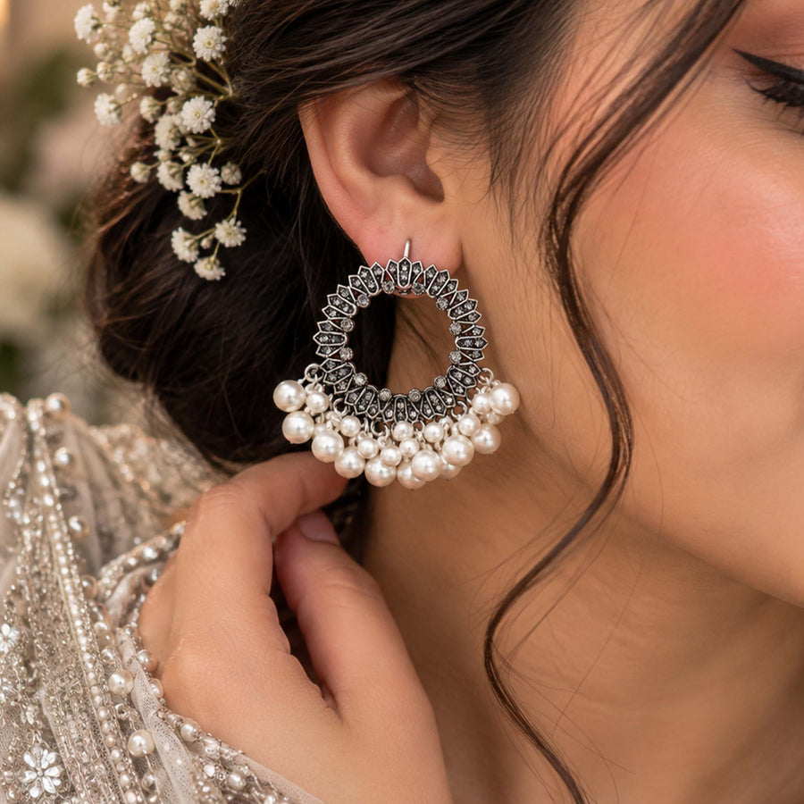 Turkish Vintage Filigree Pearl Drop Hoop Earrings GD_ ER 035