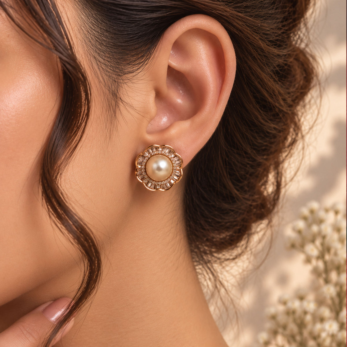 Ottoman Rose Pearl Blossom Studs GD_ ER 009
