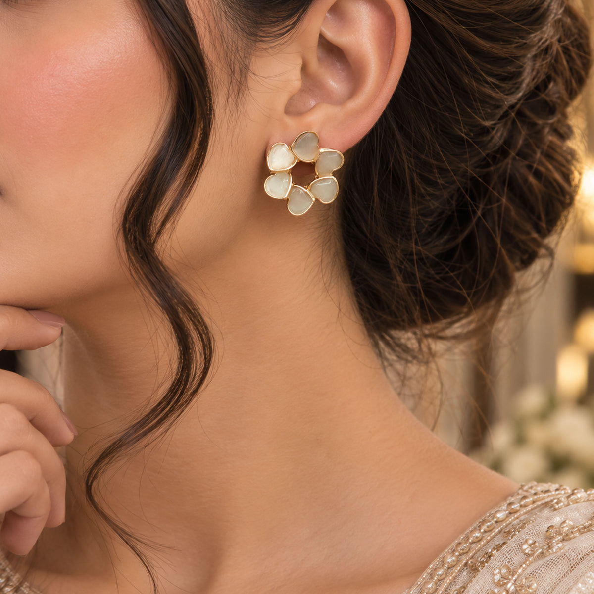Victorian Opal Blossom Stud Earrings GD_ ER 023