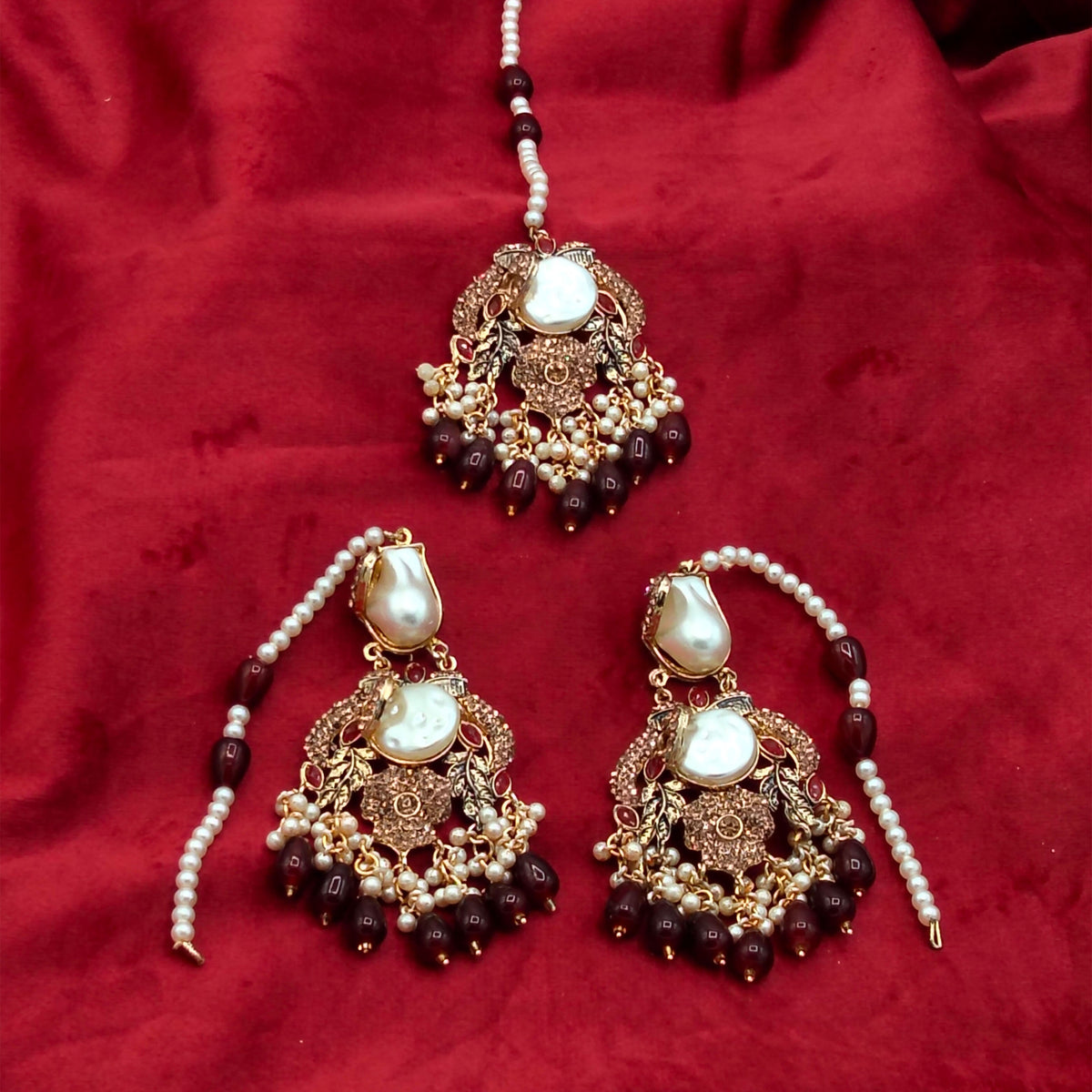 Turkish Statement Earrings with Matching Tikka Set GD _ ER 042