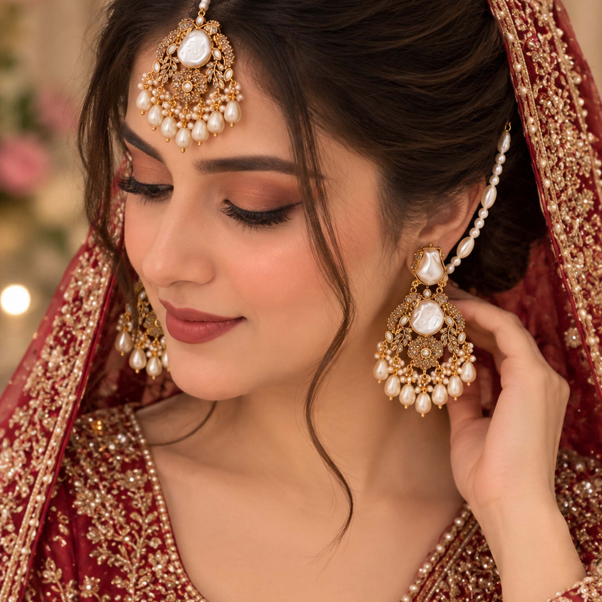 Turkish Statement Earrings with Matching Tikka Set GD _ ER 042