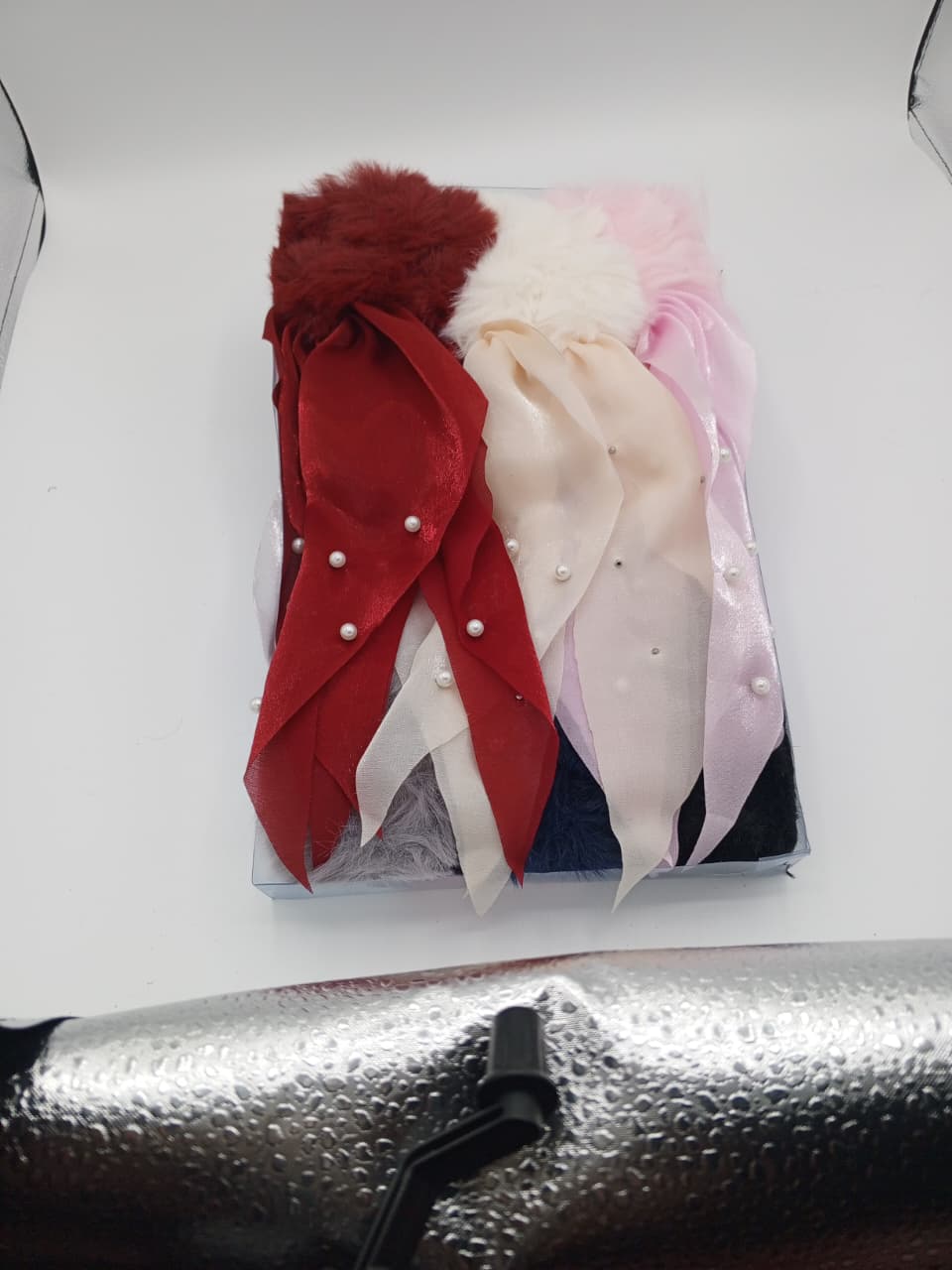 Furry Hair Band with Silky Ribbon Drape _ 001