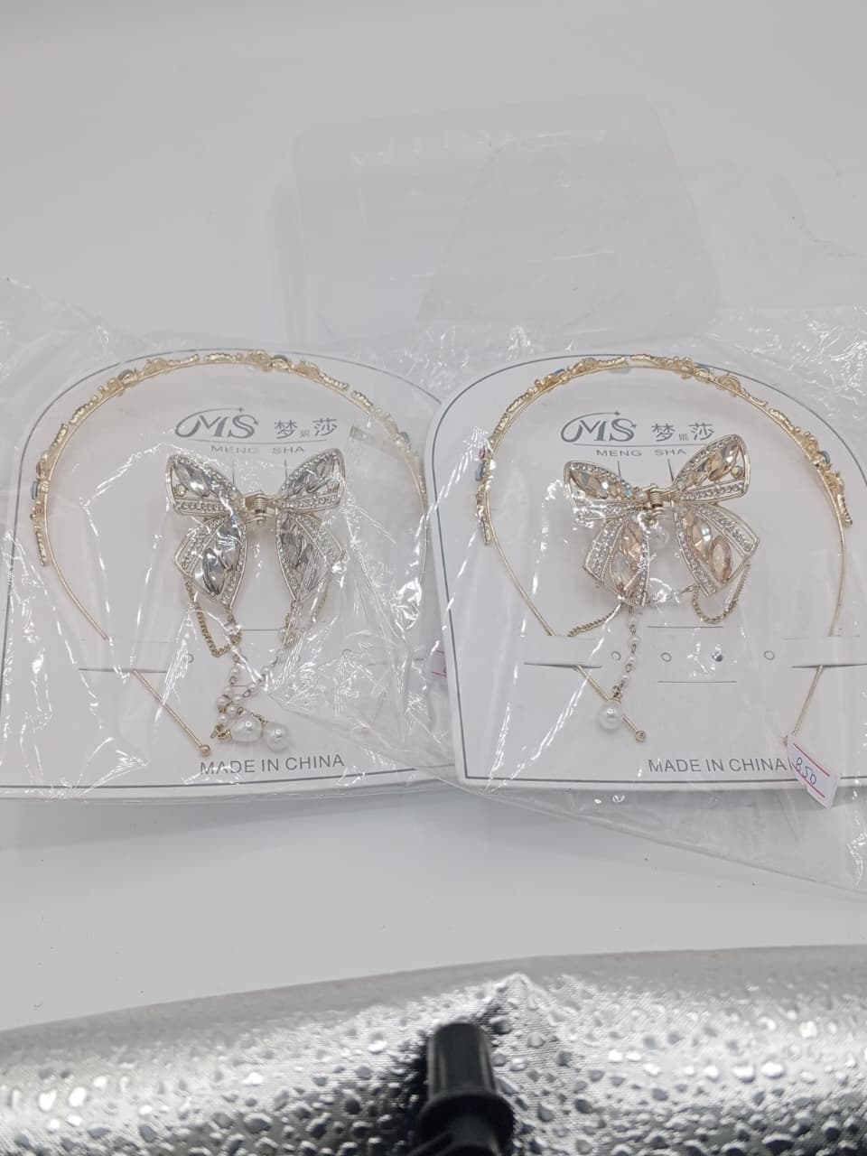 Sparkling Bow Hairband – Dangling Pearl Chain_ 005