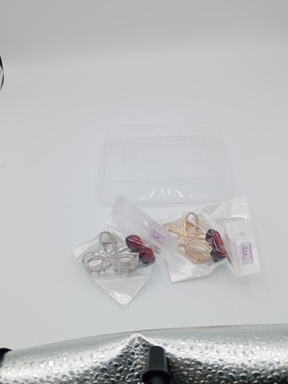 Cute Bow Hair Claw with Dangling Cherry Beads _ 005